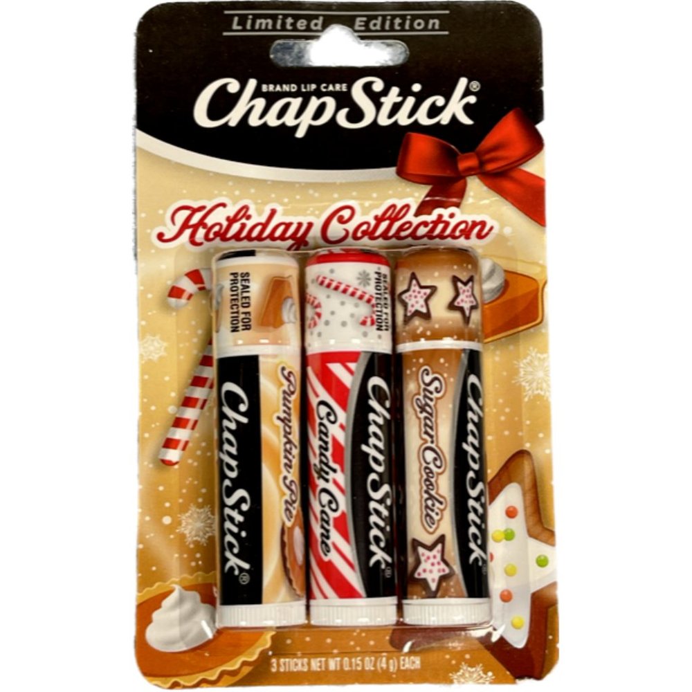 Chapstick Sugar Cookie Pumpkin Pie Candy Cane Holiday Collection Flavors 3 pack